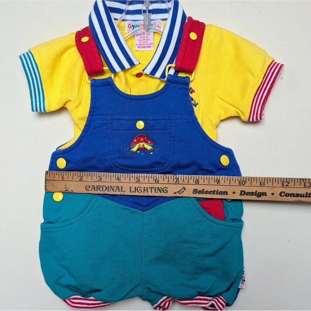 VTG Gymboree Turtle Bubble Overalls Shirt 2pc Set‎ Rainbow Tag 90s Baby Newborn